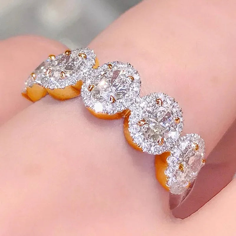 Trendy 925 Sterling Silver 5 Stone White Sapphire Diamond Rings for Women Bridal Romantic Proposal Ring Jewelry