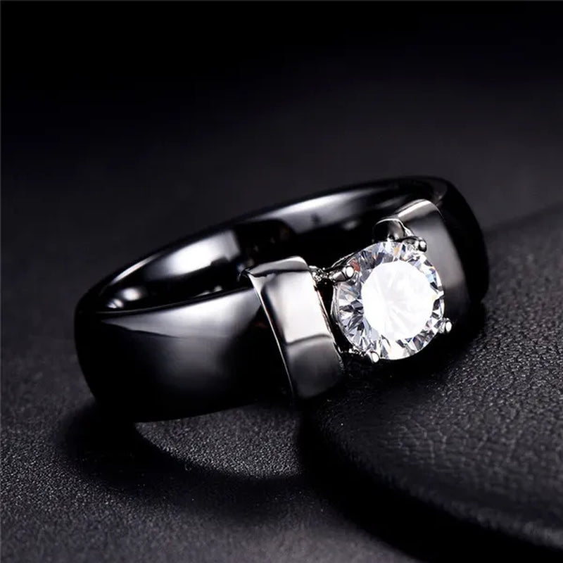 Fashion Male And Female Anti Allergy Black White Ceramic Ring Silver Gold Color  Diamond Solitare Ring Wedding Rings For Couple