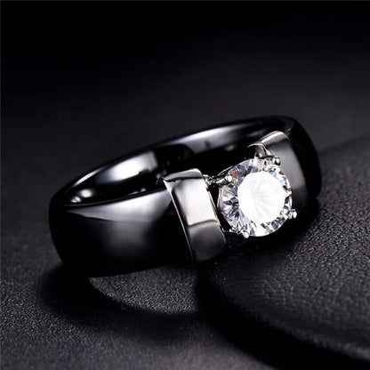 Fashion Male And Female Anti Allergy Black White Ceramic Ring Silver Gold Color  Diamond Solitare Ring Wedding Rings For Couple
