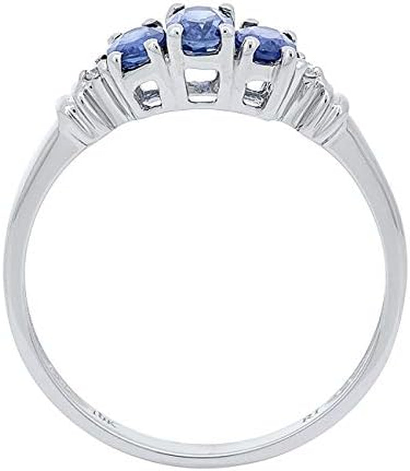 10K White Gold Genuine Blue Sapphire Ring with Diamonds for Women | Ethically, Authentically & Organically Sourced (Oval-Cut) Shaped Sapphire Hand-Crafted Jewelry for Her | Sapphire Ring for Women
