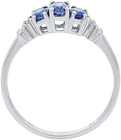 10K White Gold Genuine Blue Sapphire Ring with Diamonds for Women | Ethically, Authentically & Organically Sourced (Oval-Cut) Shaped Sapphire Hand-Crafted Jewelry for Her | Sapphire Ring for Women