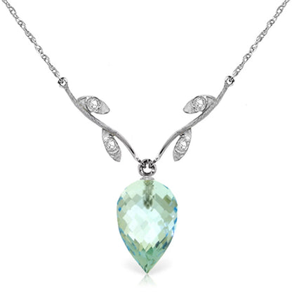 14K 18" White Gold Necklace with Diamonds and Briolette Blue Topaz - WORLD TIME VISITS