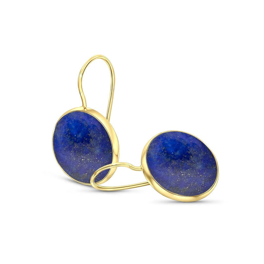 14K Gold Blue Lapis Lazuli Earrings - 14K Solid Yellow Gold Drop Earrings, 12Mm Natural Stone - December Libra Birthstone, Genuine Dark Blue Gemstone, Minimalist Handmade Jewelry Statement Earrings - WORLD TIME VISITS