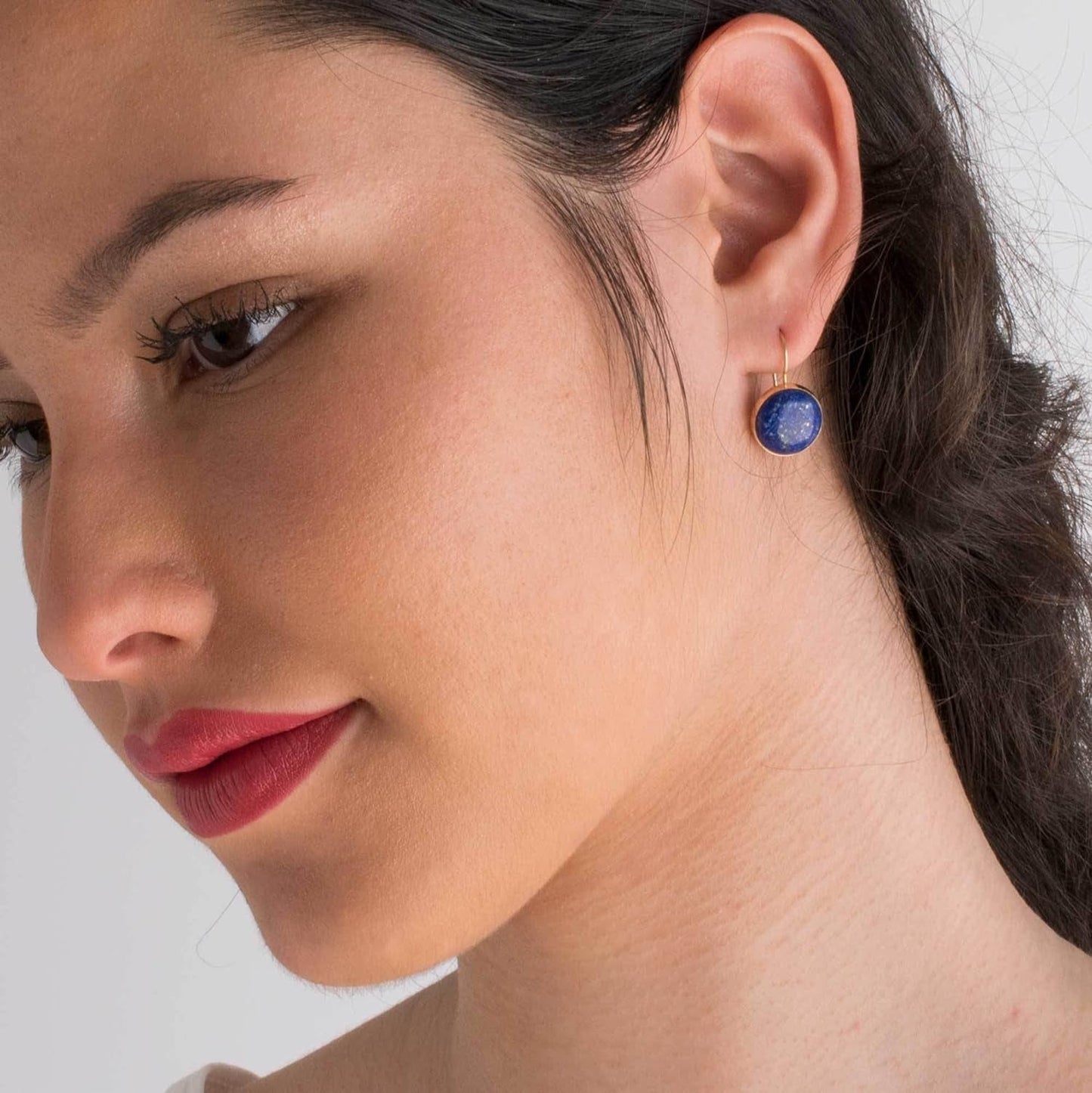14K Gold Blue Lapis Lazuli Earrings - 14K Solid Yellow Gold Drop Earrings, 12Mm Natural Stone - December Libra Birthstone, Genuine Dark Blue Gemstone, Minimalist Handmade Jewelry Statement Earrings