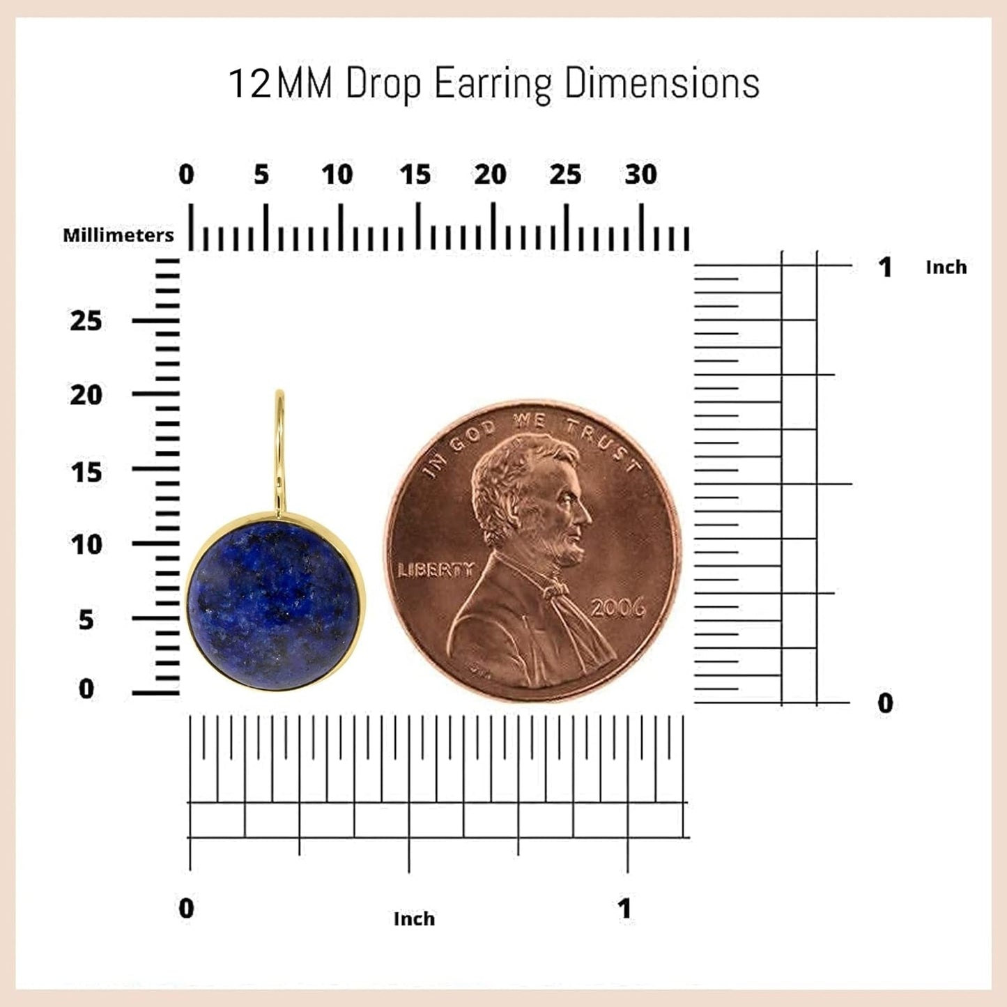 14K Gold Blue Lapis Lazuli Earrings - 14K Solid Yellow Gold Drop Earrings, 12Mm Natural Stone - December Libra Birthstone, Genuine Dark Blue Gemstone, Minimalist Handmade Jewelry Statement Earrings