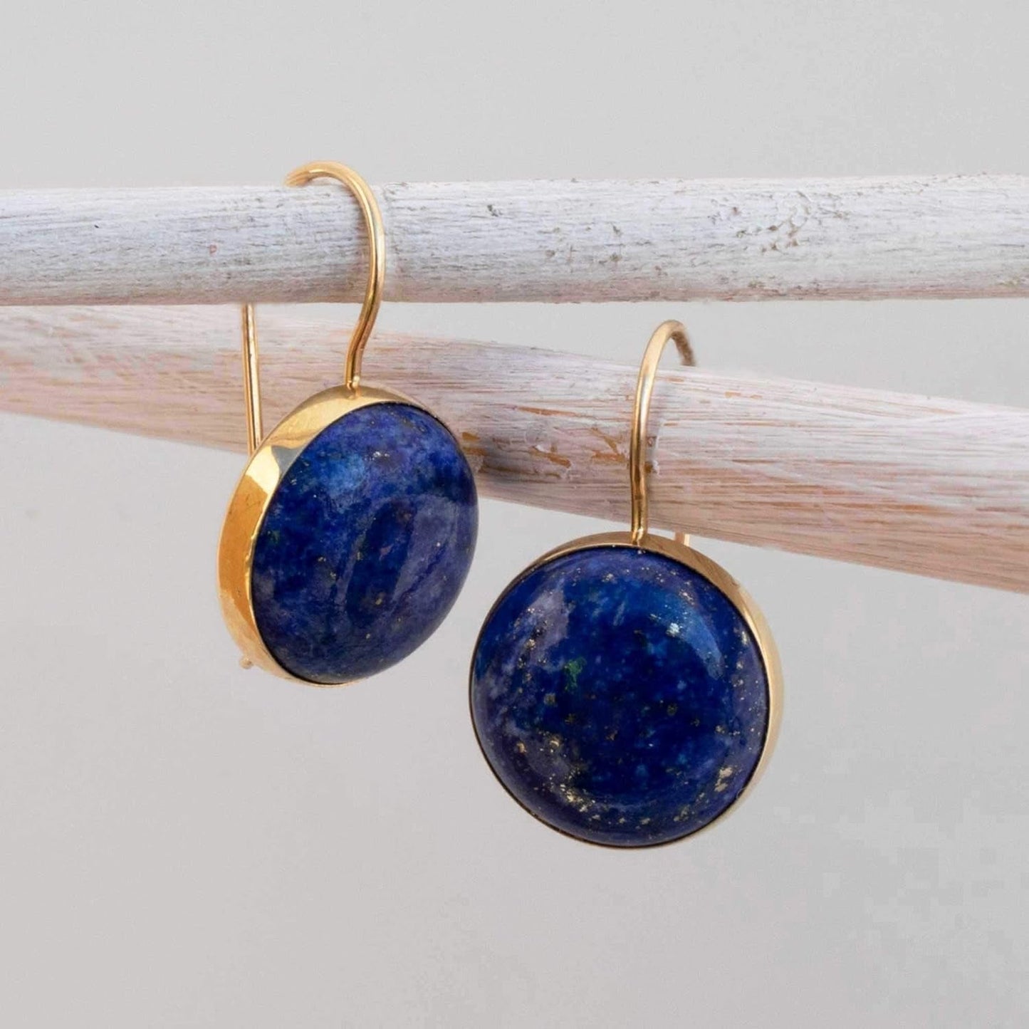 14K Gold Blue Lapis Lazuli Earrings - 14K Solid Yellow Gold Drop Earrings, 12Mm Natural Stone - December Libra Birthstone, Genuine Dark Blue Gemstone, Minimalist Handmade Jewelry Statement Earrings