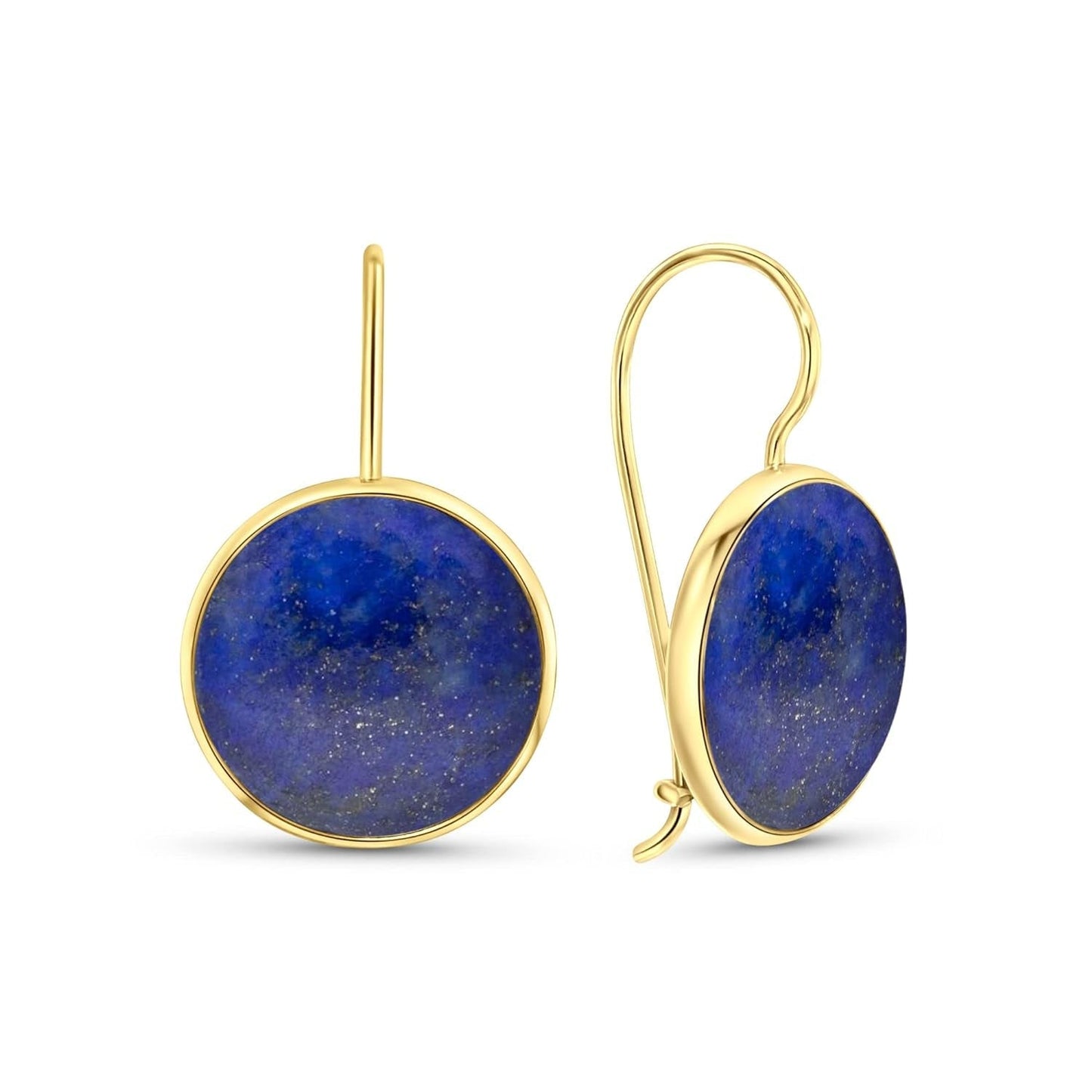 14K Gold Blue Lapis Lazuli Earrings - 14K Solid Yellow Gold Drop Earrings, 12Mm Natural Stone - December Libra Birthstone, Genuine Dark Blue Gemstone, Minimalist Handmade Jewelry Statement Earrings