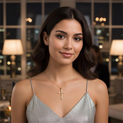 14K Gold Cross Necklace for Women Elegent Gold Cross Pendant Necklace Religious Jewelry Gift - WORLD TIME VISITS