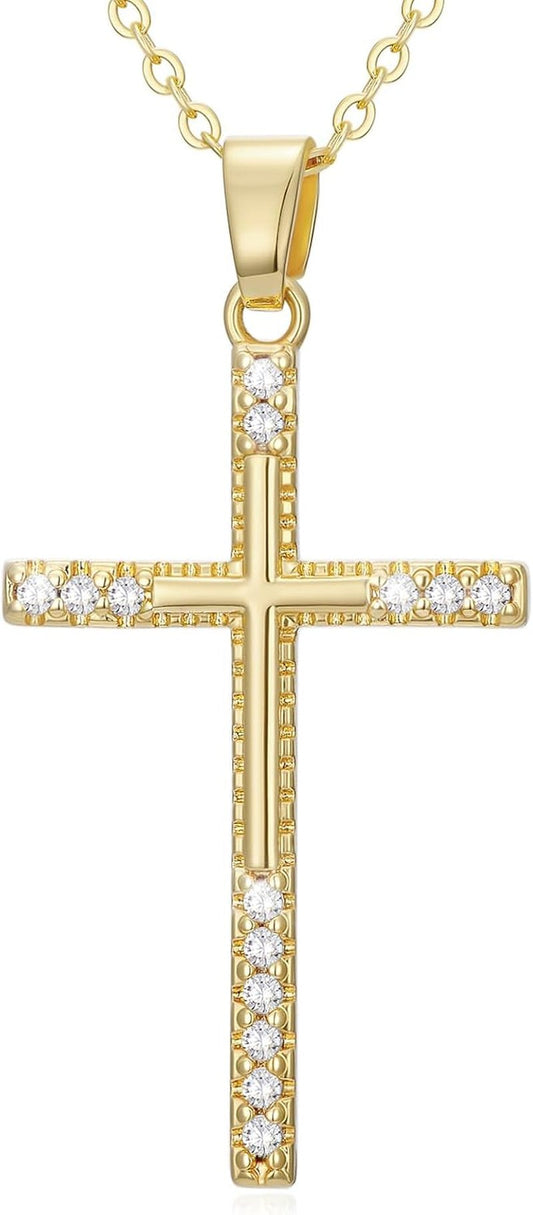 14K Gold Cross Necklace for Women Elegent Gold Cross Pendant Necklace Religious Jewelry Gift - WORLD TIME VISITS