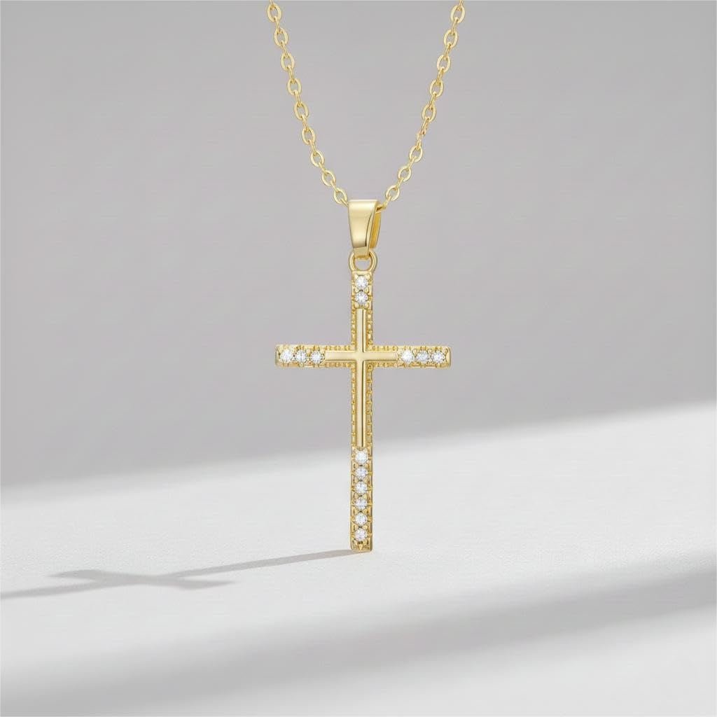 14K Gold Cross Necklace for Women Elegent Gold Cross Pendant Necklace Religious Jewelry Gift