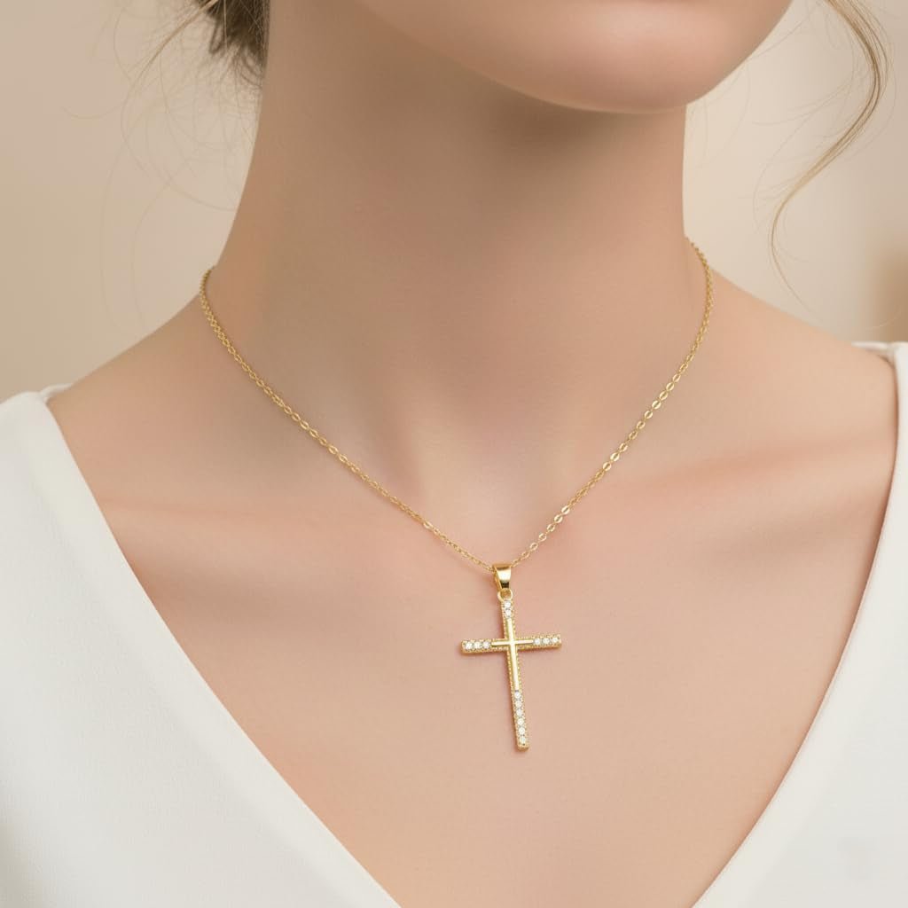 14K Gold Cross Necklace for Women Elegent Gold Cross Pendant Necklace Religious Jewelry Gift