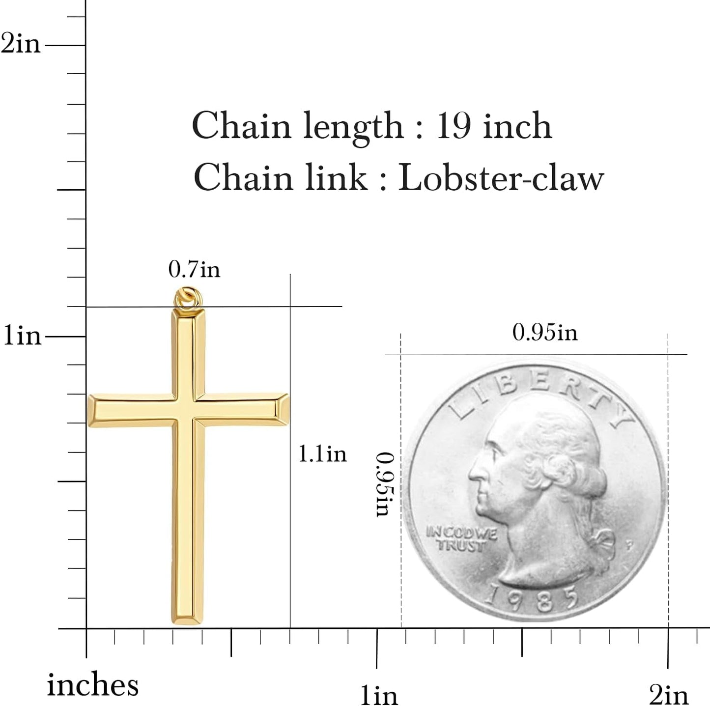 14K Gold Cross Necklace for Women Gold Cross Pendant Figaro Chain Mariner Masculine Appeal 19 INCH - WORLD TIME VISITS