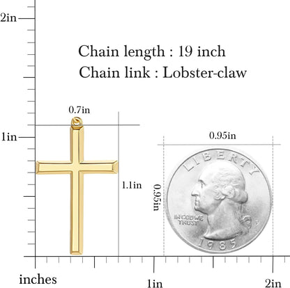 14K Gold Cross Necklace for Women Gold Cross Pendant Figaro Chain Mariner Masculine Appeal 19 INCH - WORLD TIME VISITS