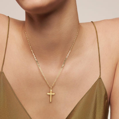 14K Gold Cross Necklace for Women Gold Cross Pendant Figaro Chain Mariner Masculine Appeal 19 INCH