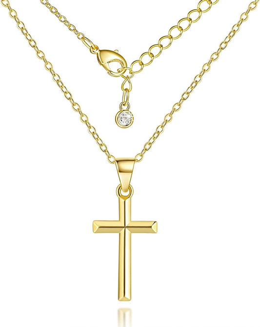 14K Gold Cross Necklace for Women Small Cross Necklace for Women 14K Gold Necklaces for Womens Trendy Modern Minimalist Inspiration Golden Jewelry for Womens Crosses Pendant (A - Cross) - WORLD TIME VISITS