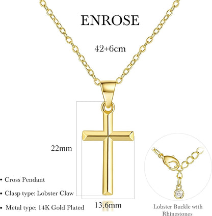 14K Gold Cross Necklace for Women Small Cross Necklace for Women 14K Gold Necklaces for Womens Trendy Modern Minimalist Inspiration Golden Jewelry for Womens Crosses Pendant (A-Cross)