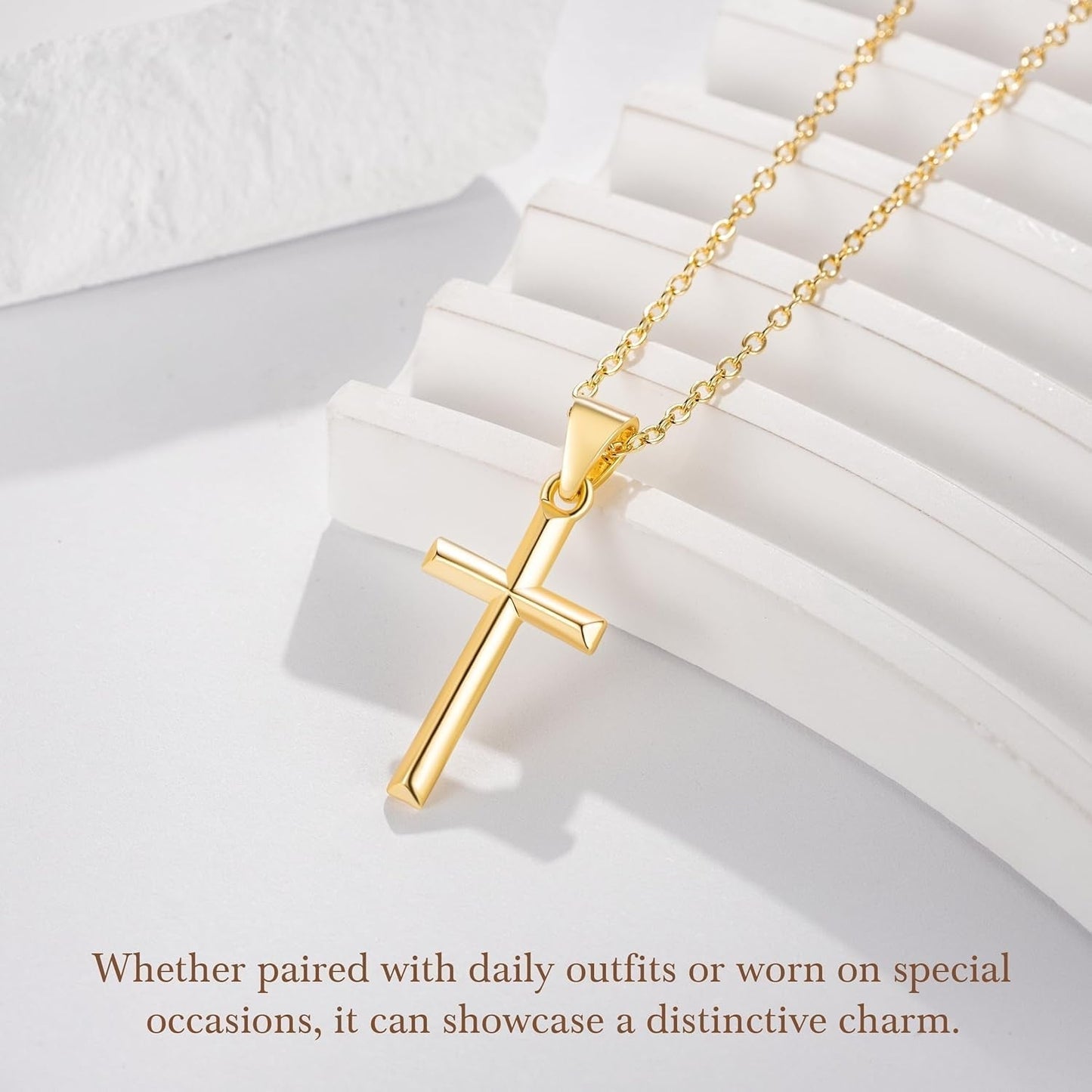 14K Gold Cross Necklace for Women Small Cross Necklace for Women 14K Gold Necklaces for Womens Trendy Modern Minimalist Inspiration Golden Jewelry for Womens Crosses Pendant (A-Cross)
