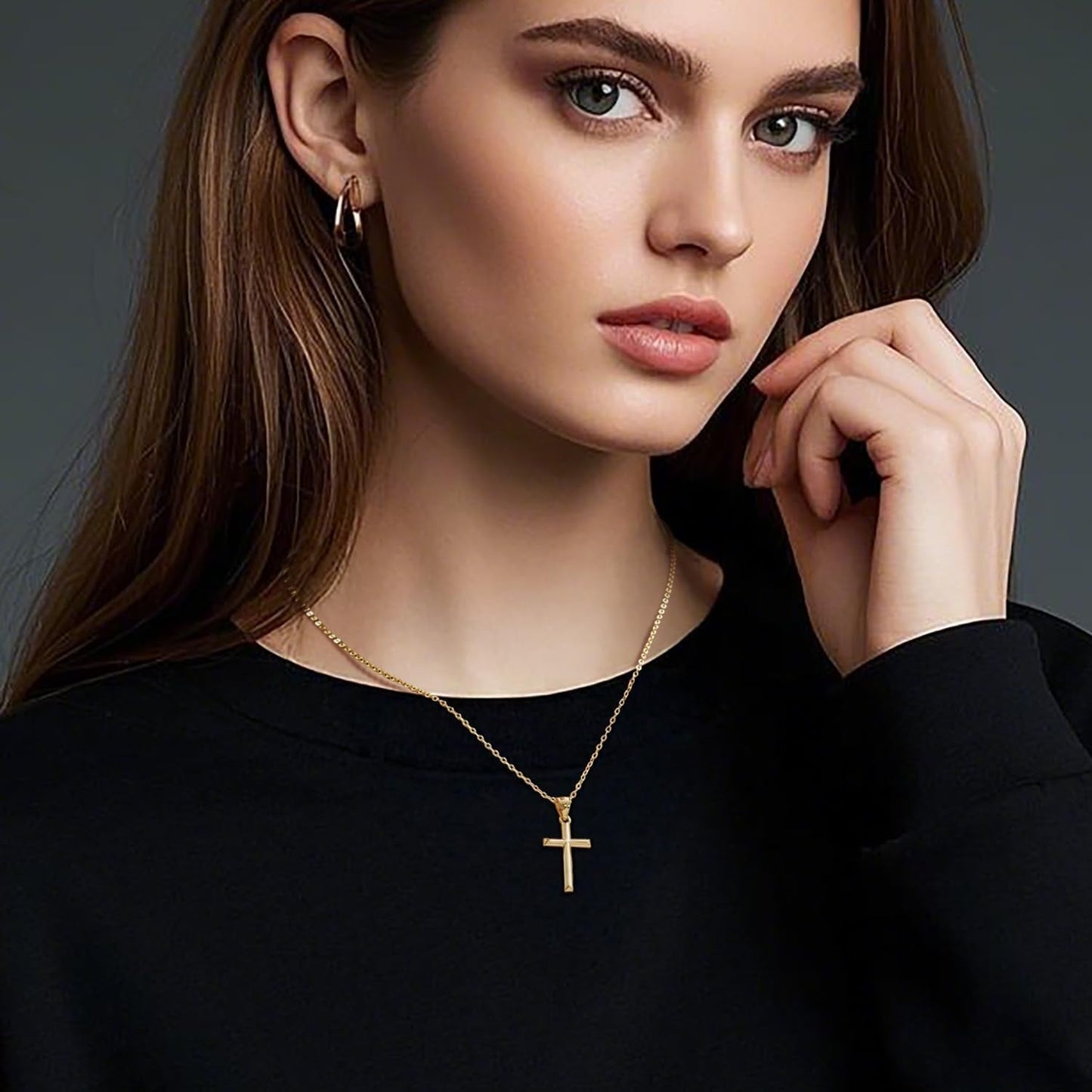 14K Gold Cross Necklace for Women Small Cross Necklace for Women 14K Gold Necklaces for Womens Trendy Modern Minimalist Inspiration Golden Jewelry for Womens Crosses Pendant (A-Cross)