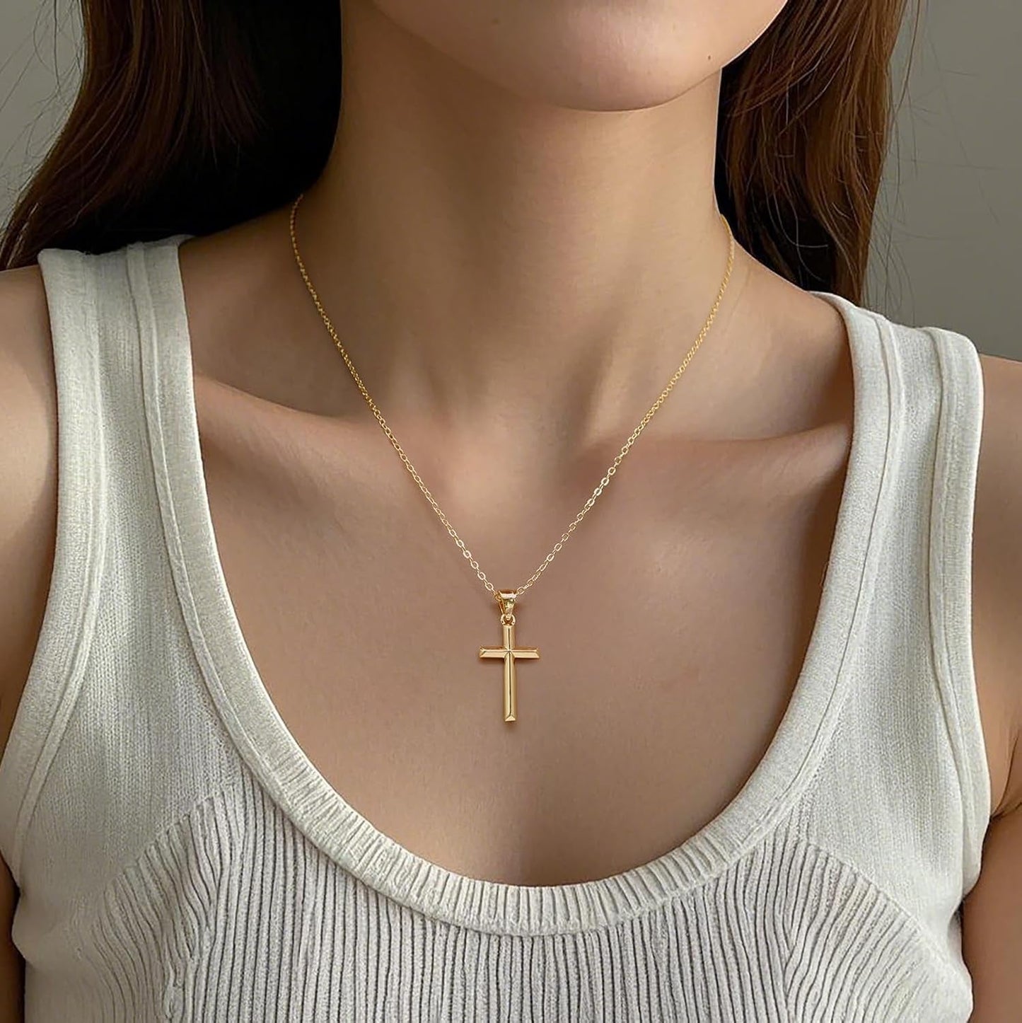 14K Gold Cross Necklace for Women Small Cross Necklace for Women 14K Gold Necklaces for Womens Trendy Modern Minimalist Inspiration Golden Jewelry for Womens Crosses Pendant (A-Cross)