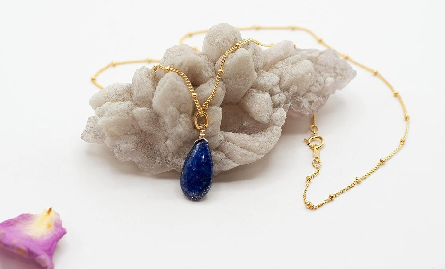 14K Gold-Filled Satellite Chain Necklace with a Smooth Lapis Lazuli Pendant, 18" for Men, Women, and Teens. Perfect for Special Occasions or Every Day Wear