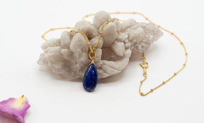 14K Gold-Filled Satellite Chain Necklace with a Smooth Lapis Lazuli Pendant, 18" for Men, Women, and Teens. Perfect for Special Occasions or Every Day Wear