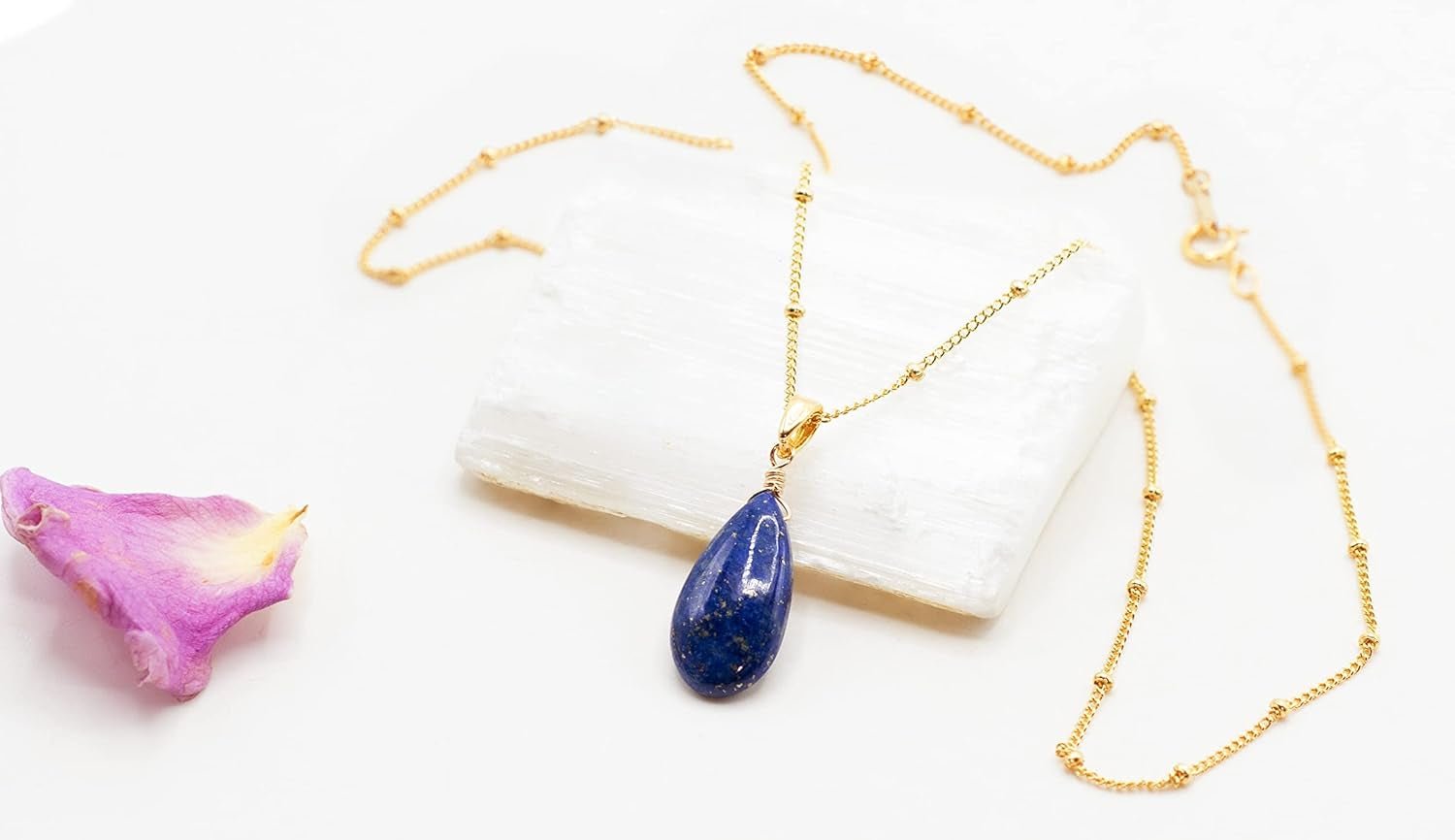 14K Gold - Filled Satellite Chain Necklace with a Smooth Lapis Lazuli Pendant, 18" for Men, Women, and Teens. Perfect for Special Occasions or Every Day Wear - WORLD TIME VISITS