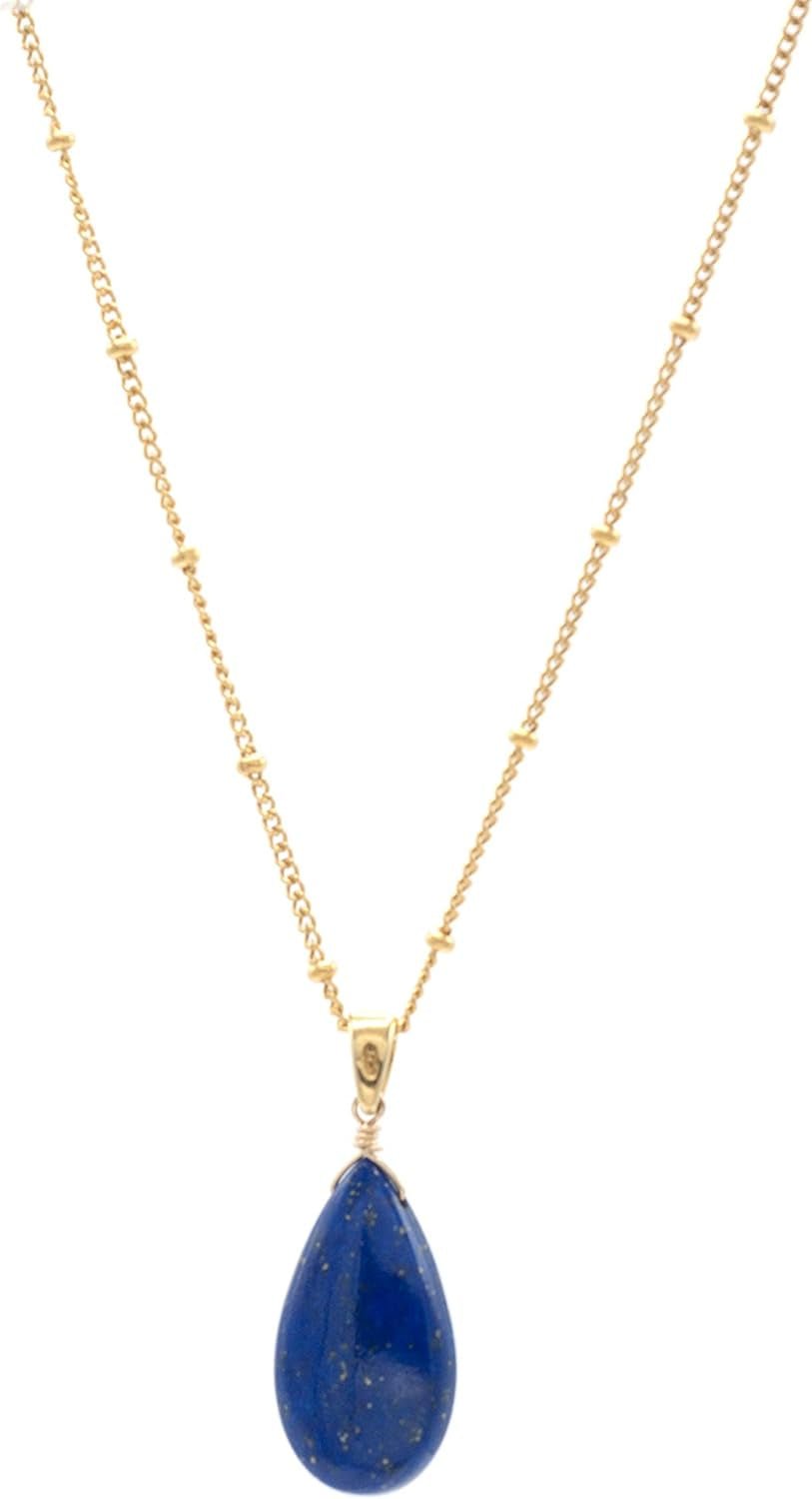 14K Gold - Filled Satellite Chain Necklace with a Smooth Lapis Lazuli Pendant, 18" for Men, Women, and Teens. Perfect for Special Occasions or Every Day Wear - WORLD TIME VISITS