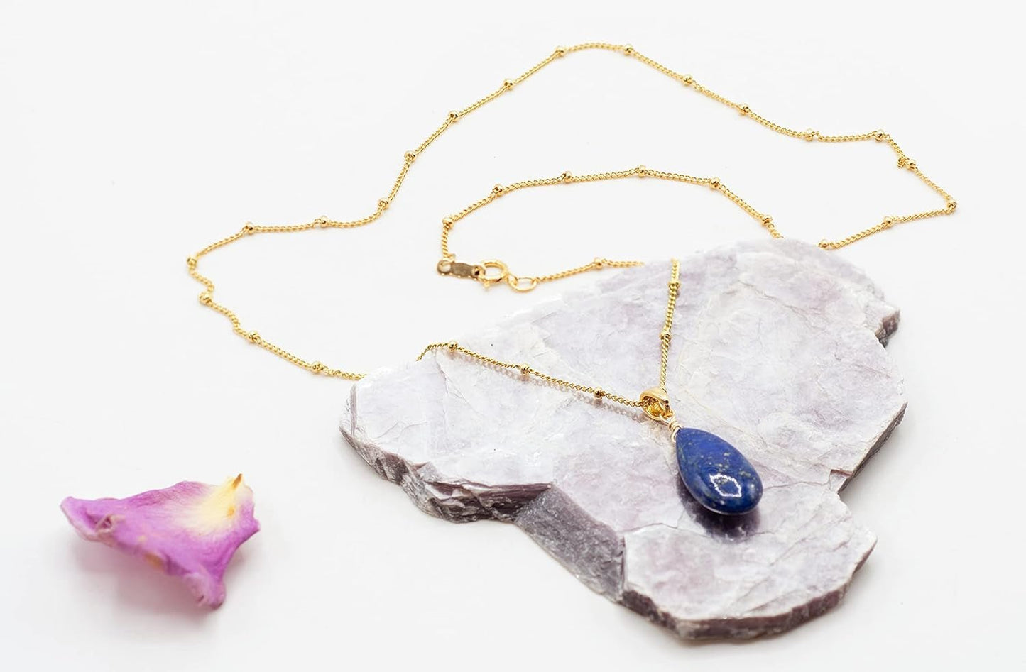 14K Gold-Filled Satellite Chain Necklace with a Smooth Lapis Lazuli Pendant, 18" for Men, Women, and Teens. Perfect for Special Occasions or Every Day Wear