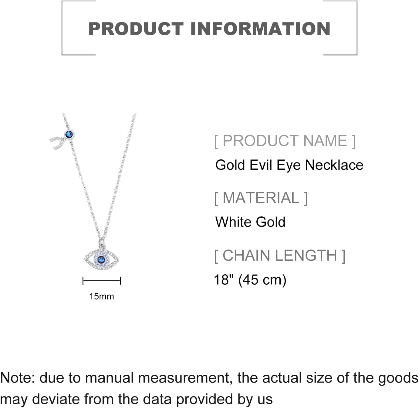 14K Gold Moissanite Evil Eye Necklace, Sapphire Necklace for Women, Evil Eye Pendant, Gift for Her (White, 14K) - WORLD TIME VISITS