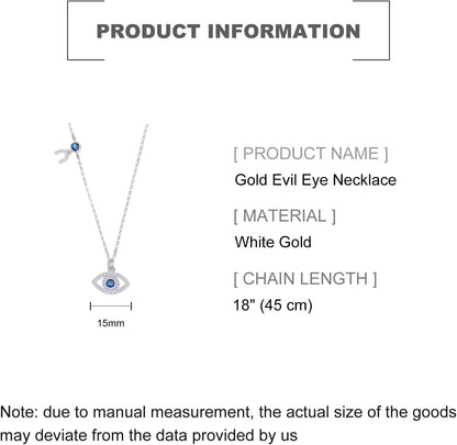 14K Gold Moissanite Evil Eye Necklace, Sapphire Necklace for Women, Evil Eye Pendant, Gift for Her (White, 14K) - WORLD TIME VISITS