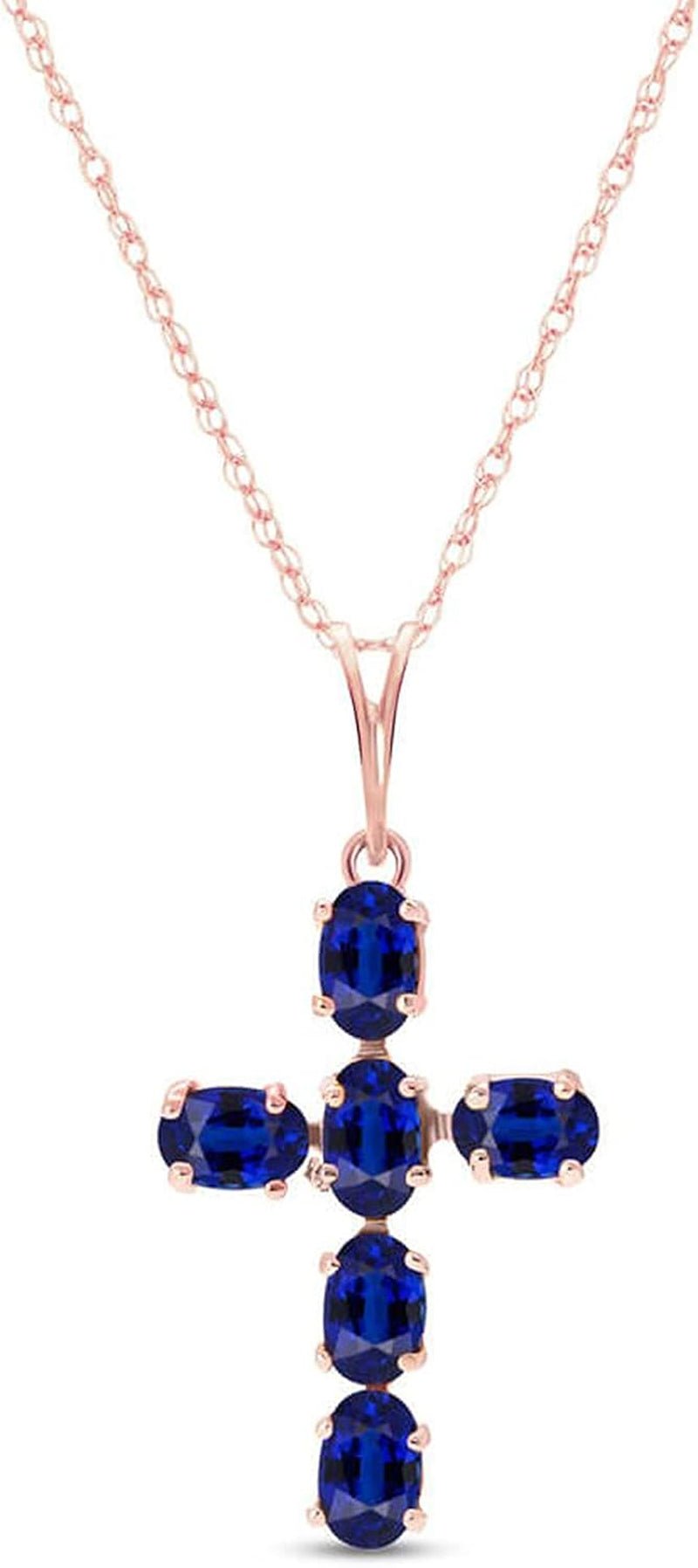 14K Gold Natural Sapphire Cross Pendant Necklace - WORLD TIME VISITS