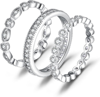 14K Gold Plated 925 Sterling Silver Rings for Women, Cubic Zirconia Promise Rings for Her, Stackable Wedding Bands Rings for Women Set Size 4 - 12 - WORLD TIME VISITS