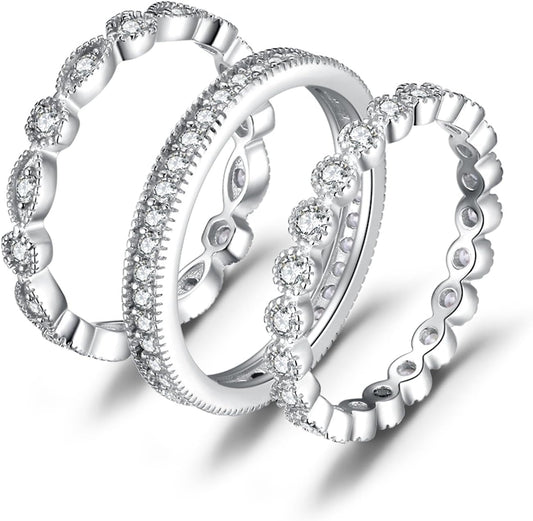 14K Gold Plated 925 Sterling Silver Rings for Women, Cubic Zirconia Promise Rings for Her, Stackable Wedding Bands Rings for Women Set Size 4 - 12 - WORLD TIME VISITS