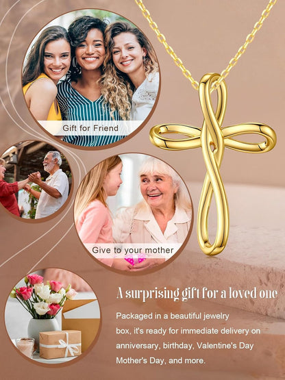 14K Gold Plated Cross Necklace for Women Cross Pendant Necklace Faith Jewelry Gifts for Wife Her