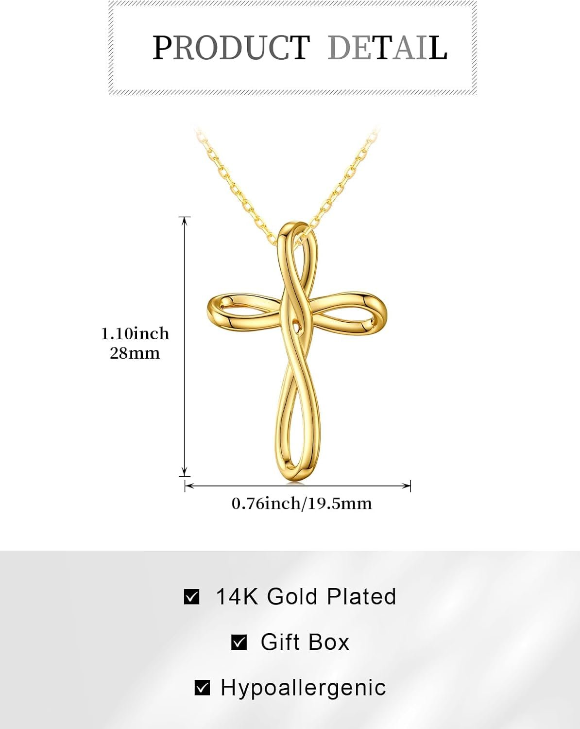 14K Gold Plated Cross Necklace for Women Cross Pendant Necklace Faith Jewelry Gifts for Wife Her