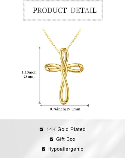 14K Gold Plated Cross Necklace for Women Cross Pendant Necklace Faith Jewelry Gifts for Wife Her