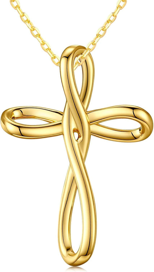 14K Gold Plated Cross Necklace for Women Cross Pendant Necklace Faith Jewelry Gifts for Wife Her - WORLD TIME VISITS