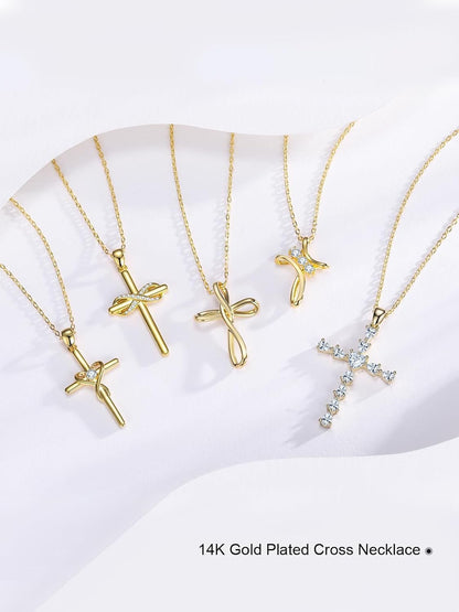 14K Gold Plated Cross Necklace for Women Cross Pendant Necklace Faith Jewelry Gifts for Wife Her