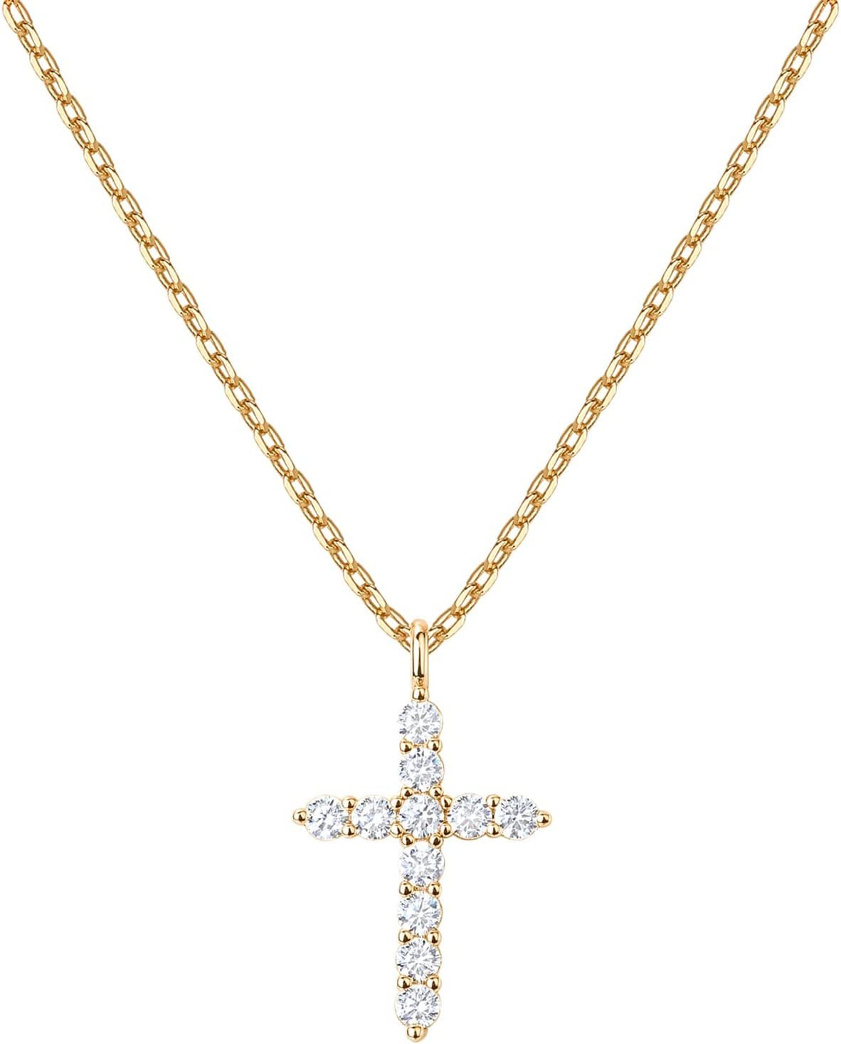 14K Gold Plated Cubic Zirconia Cross Necklace for Women | Cross Faith Pendant Necklaces - WORLD TIME VISITS