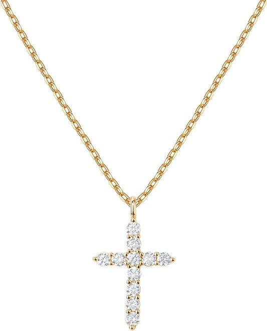 14K Gold Plated Cubic Zirconia Cross Necklace for Women | Cross Faith Pendant Necklaces - WORLD TIME VISITS