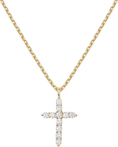 14K Gold Plated Cubic Zirconia Cross Necklace for Women | Cross Faith Pendant Necklaces - WORLD TIME VISITS