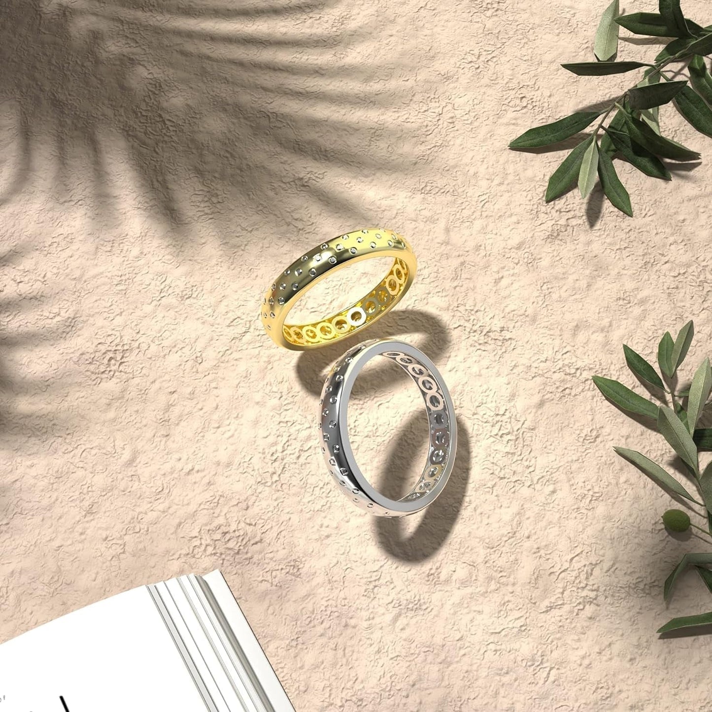 14K Gold Plated Inlaid round CZ Diamond Wedding Band Statement Ring for Men and Women
