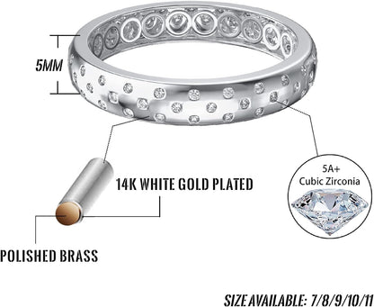 14K Gold Plated Inlaid round CZ Diamond Wedding Band Statement Ring for Men and Women - WORLD TIME VISITS
