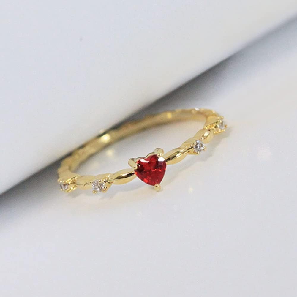 14K Gold Red Ruby Love Heart CZ Crystal Diamond Rings Fairy Style Elegant Red Zircon Peach Heart Ring Women Anniversary Engagement Wedding Gemstone Rings for Women Size 6-10(10)