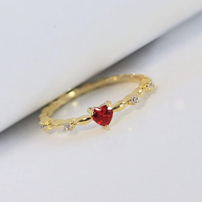 14K Gold Red Ruby Love Heart CZ Crystal Diamond Rings Fairy Style Elegant Red Zircon Peach Heart Ring Women Anniversary Engagement Wedding Gemstone Rings for Women Size 6-10(10)