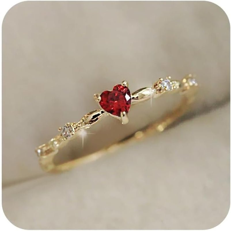 14K Gold Red Ruby Love Heart CZ Crystal Diamond Rings Fairy Style Elegant Red Zircon Peach Heart Ring Women Anniversary Engagement Wedding Gemstone Rings for Women Size 6 - 10(10) - WORLD TIME VISITS