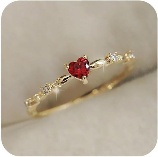 14K Gold Red Ruby Love Heart CZ Crystal Diamond Rings Fairy Style Elegant Red Zircon Peach Heart Ring Women Anniversary Engagement Wedding Gemstone Rings for Women Size 6 - 10(10) - WORLD TIME VISITS