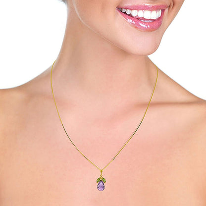 14K Solid Gold 18" Necklace with Amethyst Pendant and Peridot Accents - WORLD TIME VISITS