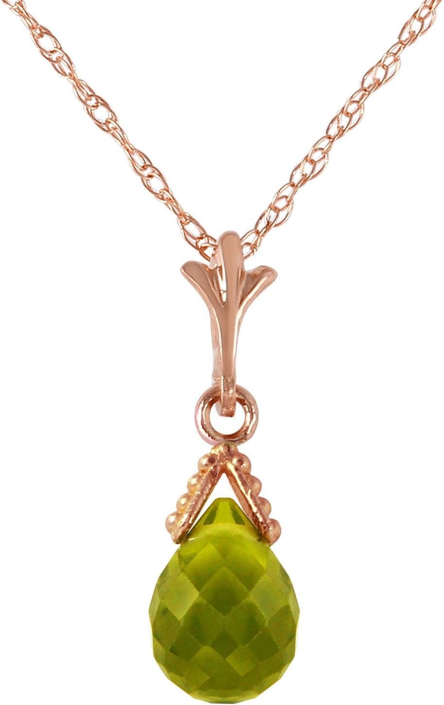 14K Solid Gold Jewelry Set: Natural Briolette 7 Carat Total Peridot Pendant Necklace and Dangle Earrings - WORLD TIME VISITS