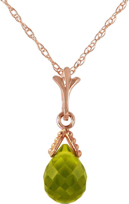 14K Solid Gold Jewelry Set: Natural Briolette 7 Carat Total Peridot Pendant Necklace and Dangle Earrings - WORLD TIME VISITS